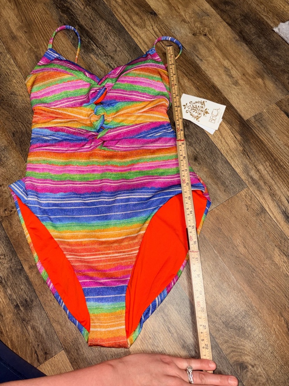 BECCA by Rebecca Virtue Rainbow Stripe One Piece Swimsuit NWT - Picture 5 of 8